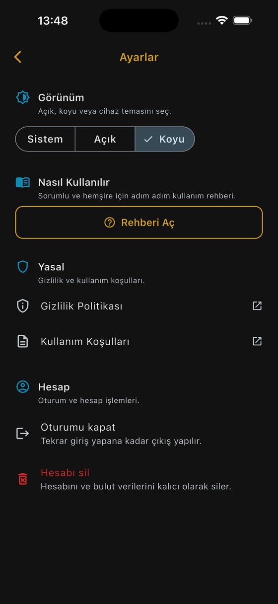 Ayarlar ekranı
